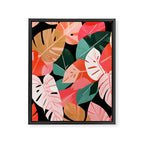 Back To the Tropical Island, Dark Botanical Nature Monstera, Plants Forest Leaves Banana Leaves, Bird of Paradise Illustration Framed Canvas Print Gallery Image 6
