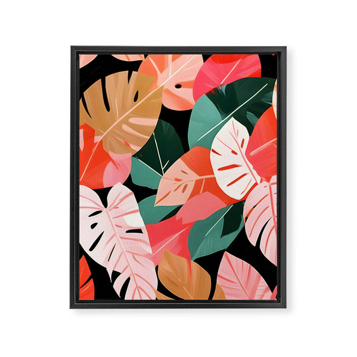 Back To the Tropical Island, Dark Botanical Nature Monstera, Plants Forest Leaves Banana Leaves, Bird of Paradise Illustration Framed Canvas Print Gallery Image 1