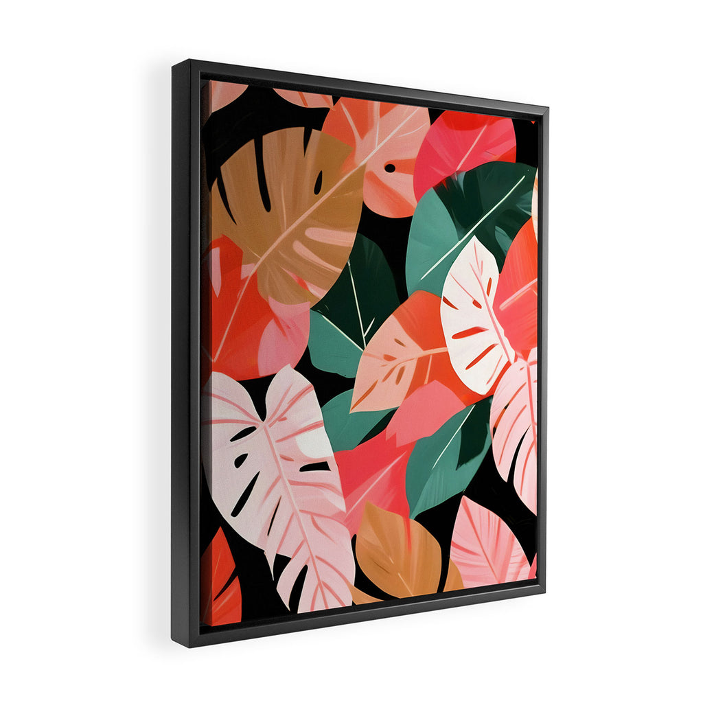 Back To the Tropical Island, Dark Botanical Nature Monstera, Plants Forest Leaves Banana Leaves, Bird of Paradise Illustration Framed Canvas Print Gallery Image 2