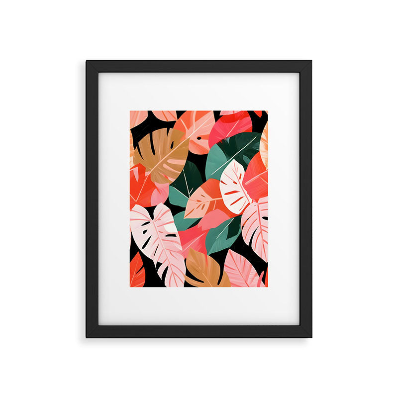 Back To the Tropical Island, Dark Botanical Nature Monstera, Plants Forest Leaves Banana Leaves, Bird of Paradise Illustration Framed Art Print Gallery Image 5