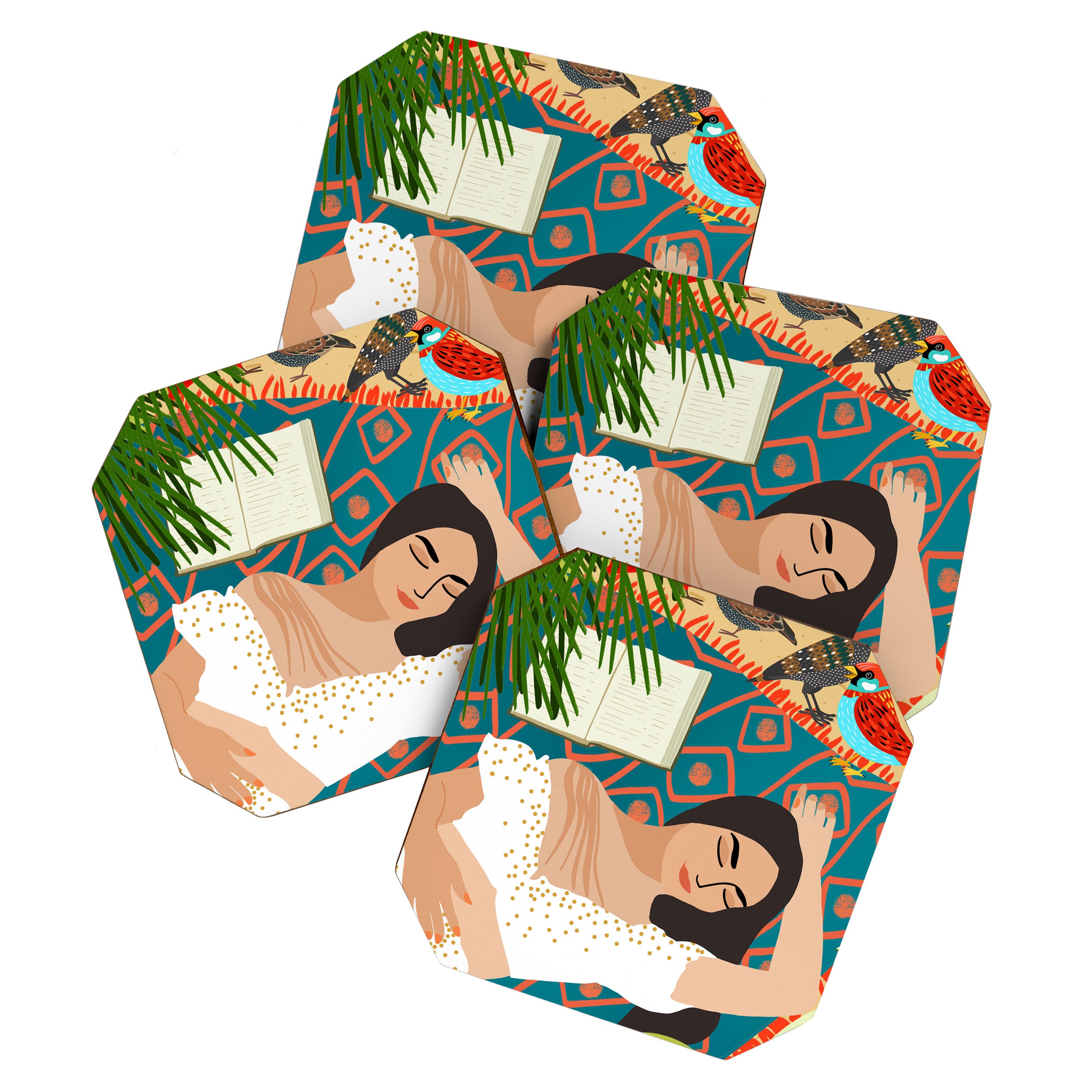 Beach. Read. Sleep. | Boho Woman Sea Beachy Travel | Summer Birds Sand Picnic Ocean Vacation Coaster Gallery Image 1