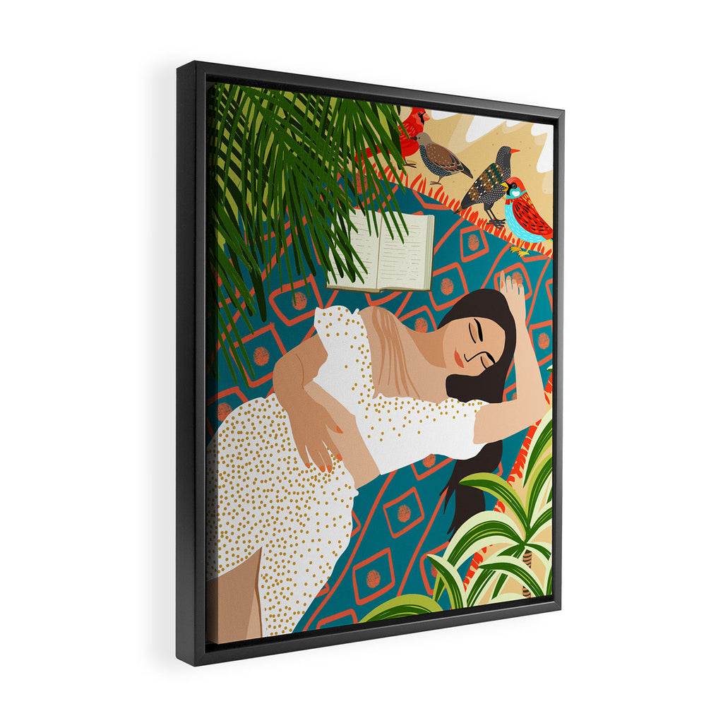 Beach. Read. Sleep. | Boho Woman Sea Beachy Travel | Summer Birds Sand Picnic Ocean Vacation Framed Canvas Print Gallery Image 2