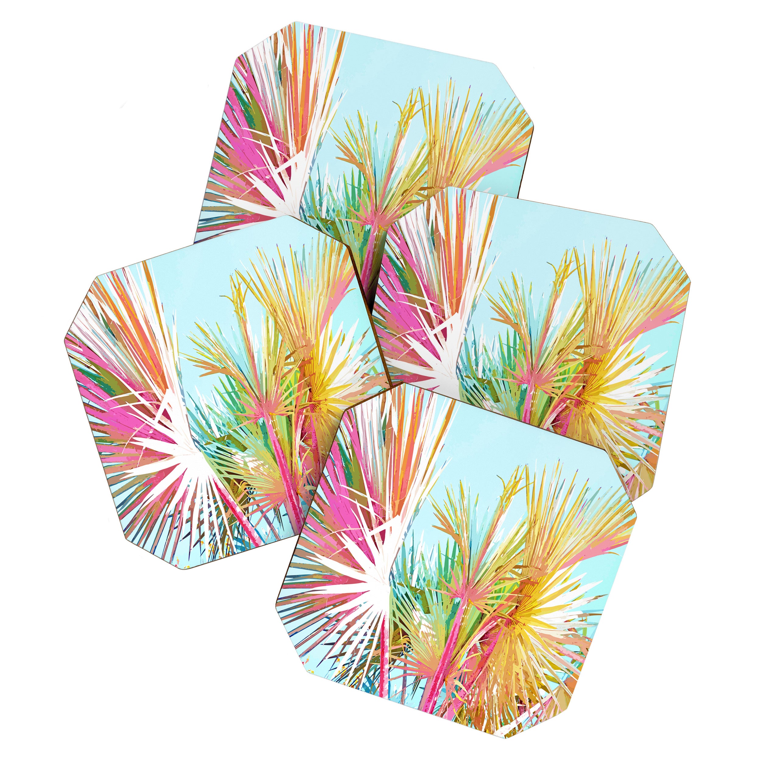 Beachy Pastel Palm Jungle | Botanical Digital Painting | Nature Plants Tropical Boho Blush Coaster Gallery Image 1
