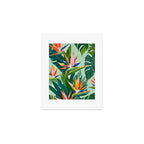 Birds in Paradise, Floral Birds of Paradise Botanical Jungle, Tropical Nature Plants Floral, Lush Green Orange Pink Exotic Forest, Garden Flowers Bohemian Painting Art Print Gallery Image 1