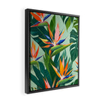 Birds in Paradise, Floral Birds of Paradise Botanical Jungle, Tropical Nature Plants Floral, Lush Green Orange Pink Exotic Forest, Garden Flowers Bohemian Painting Framed Canvas Print Gallery Image 2
