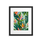 Birds in Paradise, Floral Birds of Paradise Botanical Jungle, Tropical Nature Plants Floral, Lush Green Orange Pink Exotic Forest, Garden Flowers Bohemian Painting Framed Art Print Gallery Image 5