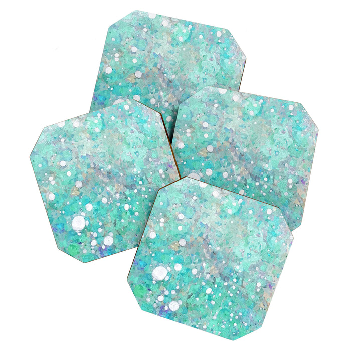 Blue Green Dreamy Marble, Minimal Abstract Pastel Graphic Design Eclectic Bohemian Painting Texture Coaster Gallery Image 1