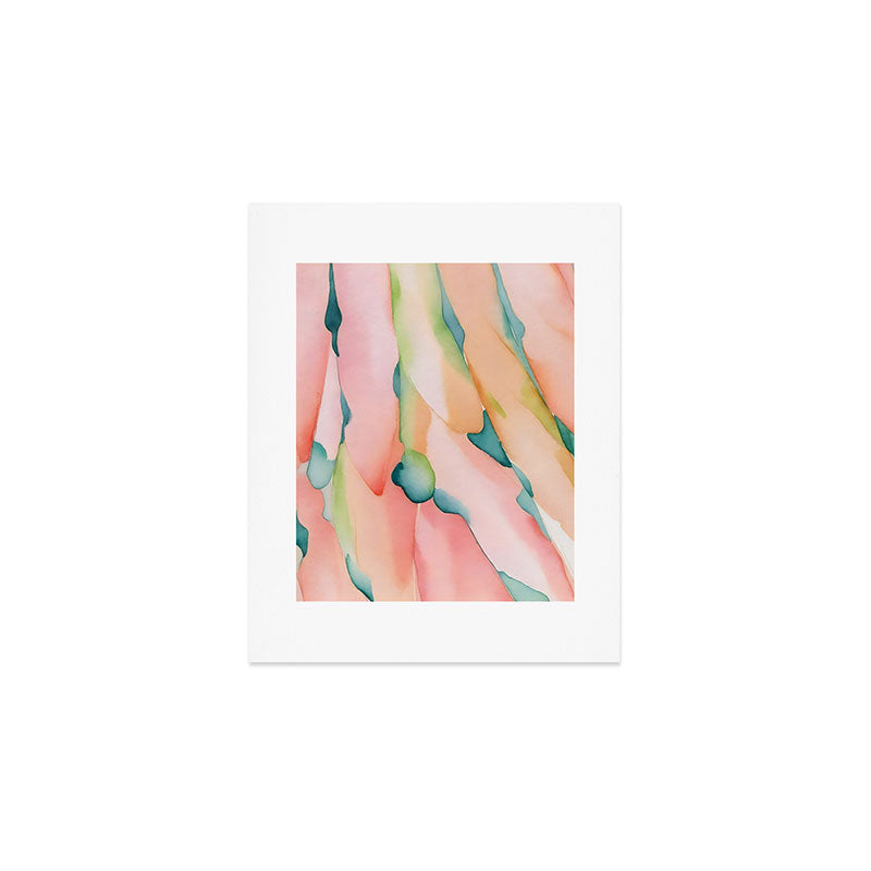 Blush Feathers, Soft Watercolor Pastel Petals, Bohemian Eclectic Minimal Painting Pink Blue Art Print Gallery Image 1