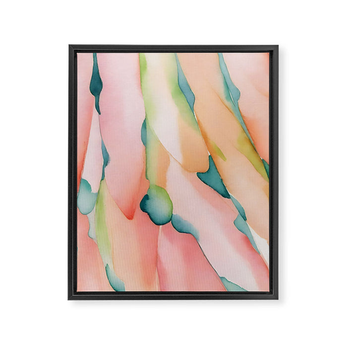 Blush Feathers, Soft Watercolor Pastel Petals, Bohemian Eclectic Minimal Painting Pink Blue Framed Canvas Print Gallery Image 1