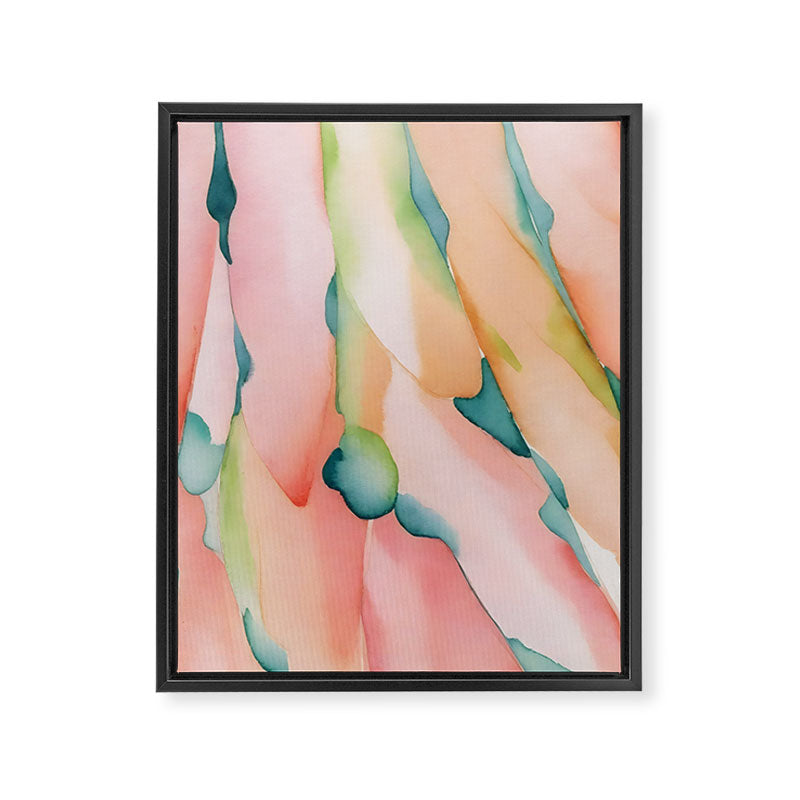 Blush Feathers, Soft Watercolor Pastel Petals, Bohemian Eclectic Minimal Painting Pink Blue Framed Canvas Print Gallery Image 6