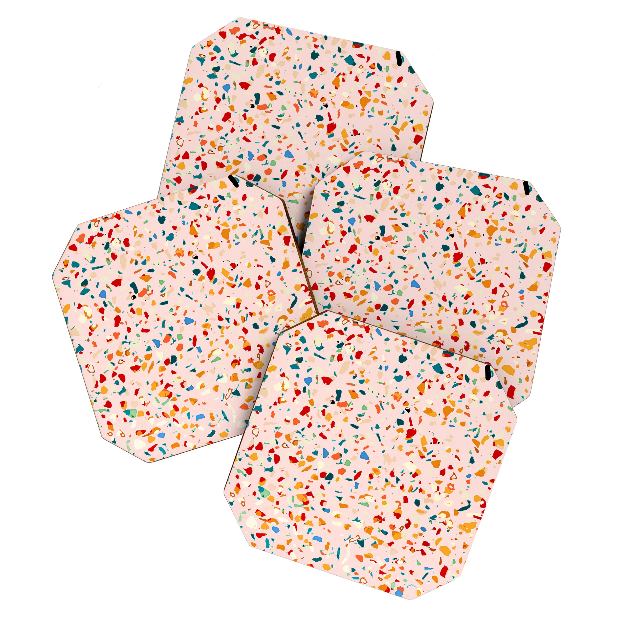 Blush Terrazzo | Pink Eclectic Speckles | Abstract Confetti Painting | Chic Bohemian Illustration Coaster Gallery Image 1