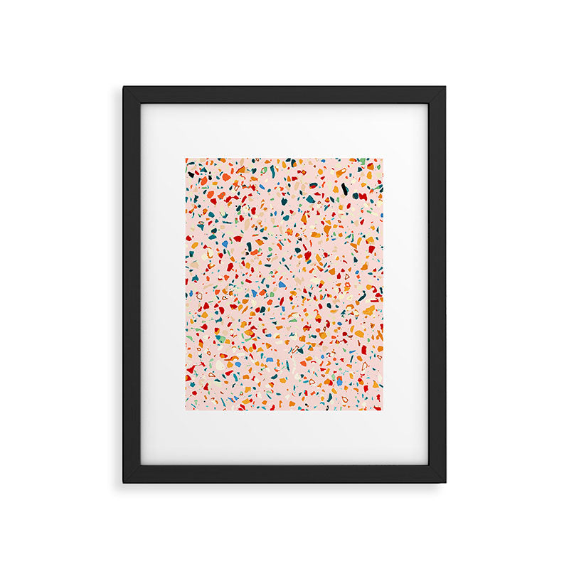 Blush Terrazzo | Pink Eclectic Speckles | Abstract Confetti Painting | Chic Bohemian Illustration Framed Art Print Gallery Image 5