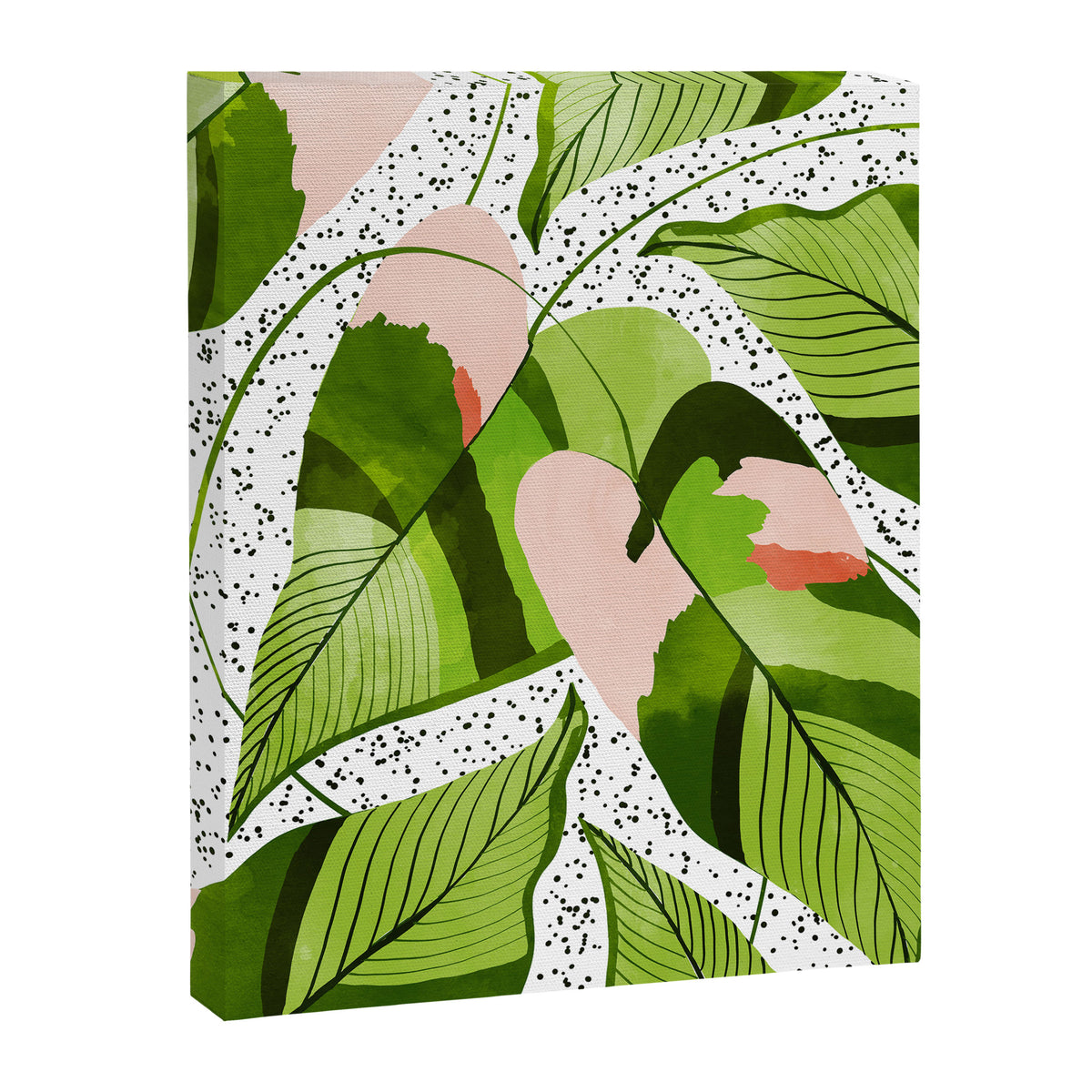 Blushing Leaves Watercolor Painting, Colorful Botanical Illustration, Tropical Modern Bohemian Canvas Print Gallery Image 6