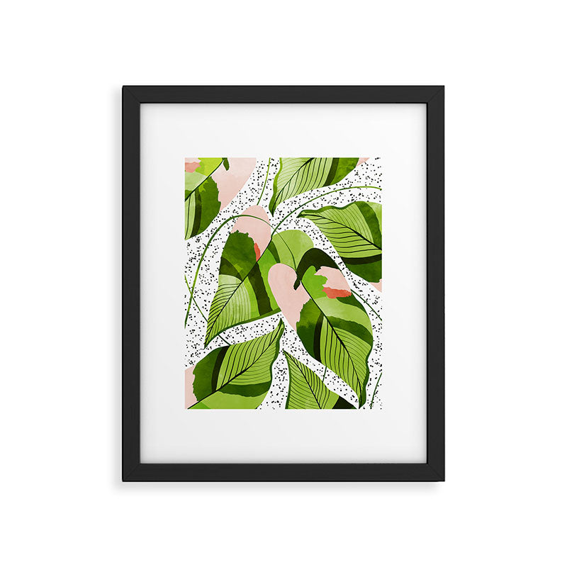 Blushing Leaves Watercolor Painting, Colorful Botanical Illustration, Tropical Modern Bohemian Framed Art Print Gallery Image 5