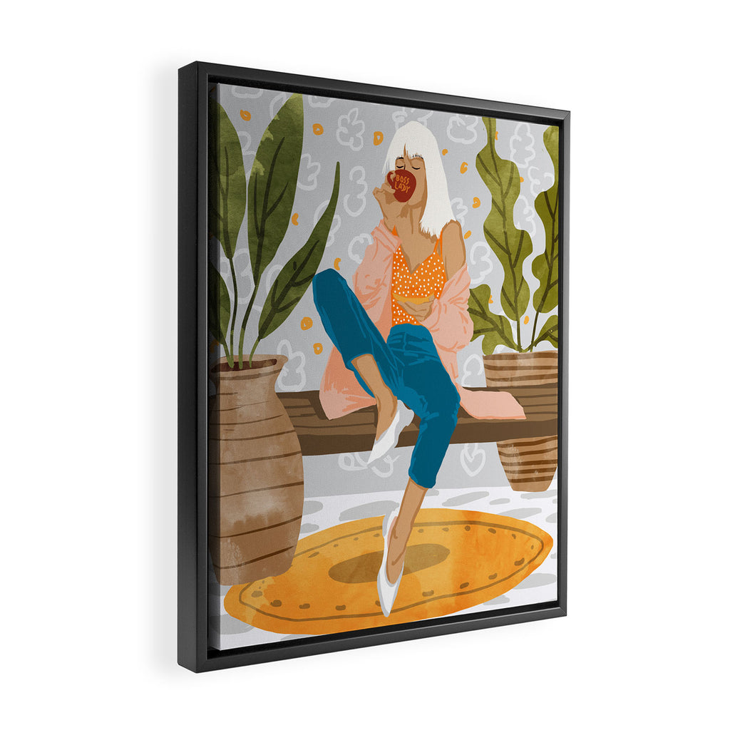 Boss Lady Illustration, Empower Woman Female Feminism, Plant Lady Tea Coffee Painting Framed Canvas Print Gallery Image 2