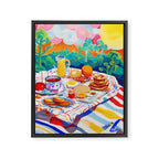 Breakfast Picnic, Food Travel Colorful Tea Party, Toast Pancakes Jam Eggs, Sunny Side Up Bohemian Painting Framed Canvas Print Gallery Image 6