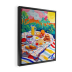 Breakfast Picnic, Food Travel Colorful Tea Party, Toast Pancakes Jam Eggs, Sunny Side Up Bohemian Painting Framed Canvas Print Gallery Image 2