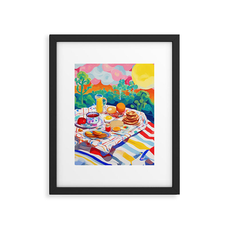 Breakfast Picnic, Food Travel Colorful Tea Party, Toast Pancakes Jam Eggs, Sunny Side Up Bohemian Painting Framed Art Print Gallery Image 5