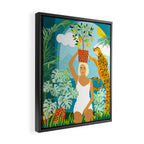 Bring The Jungle Home Illustration, Tropical Cheetah Wild Cat & Woman Painting Framed Canvas Print Gallery Image 2