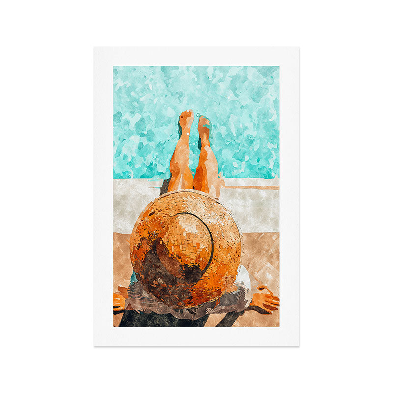 By The Pool All Day, Summer Travel Woman Swimming, Tropical Fashion Bohemian Painting Art Print Gallery Image 1