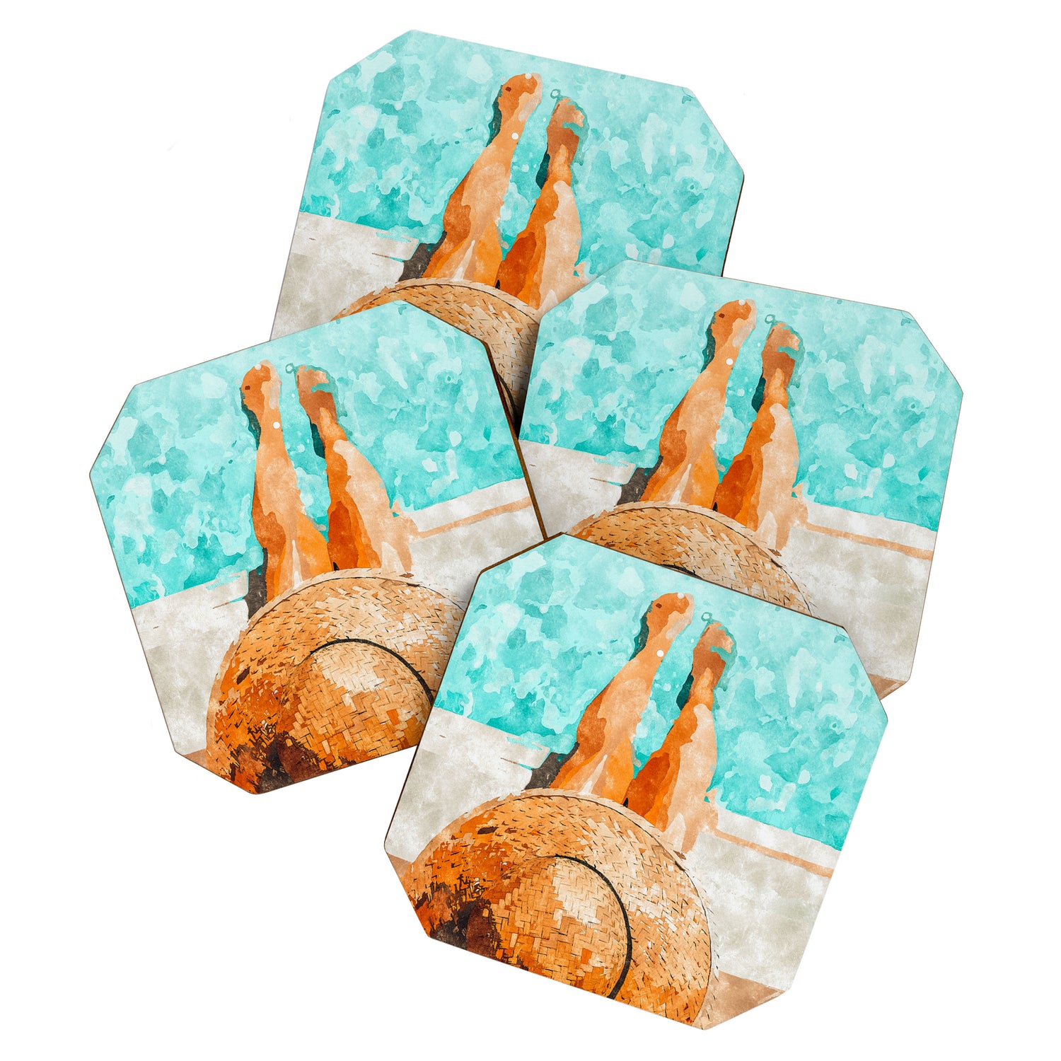 By The Pool All Day, Summer Travel Woman Swimming, Tropical Fashion Bohemian Painting Coaster Gallery Image 1