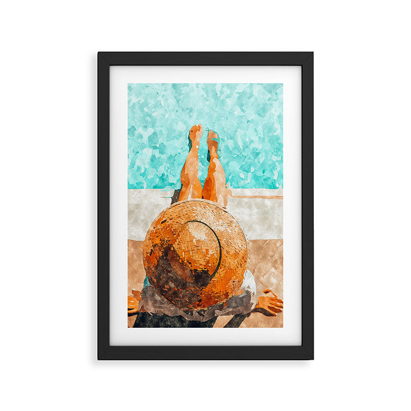 By The Pool All Day, Summer Travel Woman Swimming, Tropical Fashion Bohemian Painting Framed Art Print Gallery Image 2