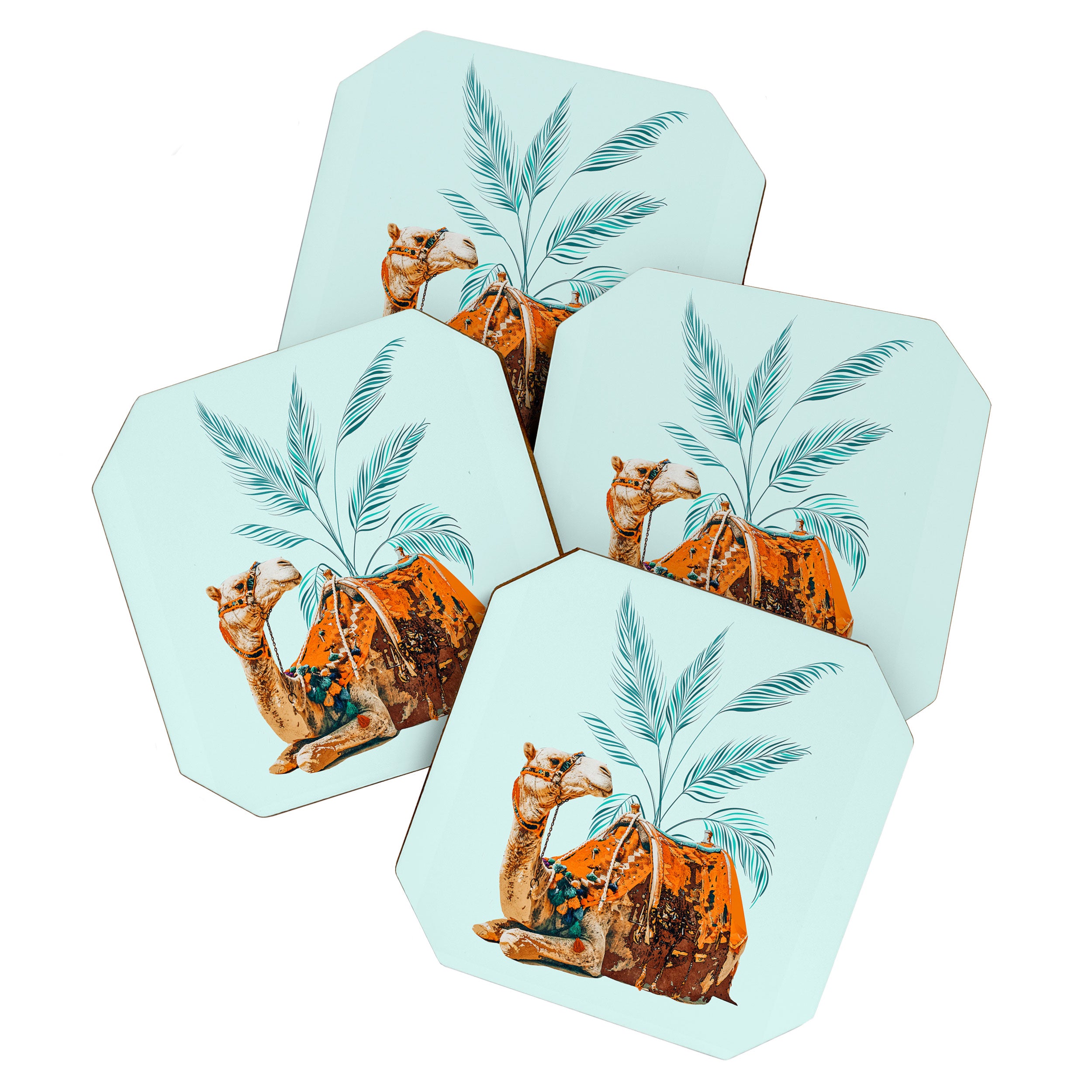 Camel Ride, Modern Bohemian Eclectic Animals, India Culture Travel Palm Desert Painting Coaster Gallery Image 1