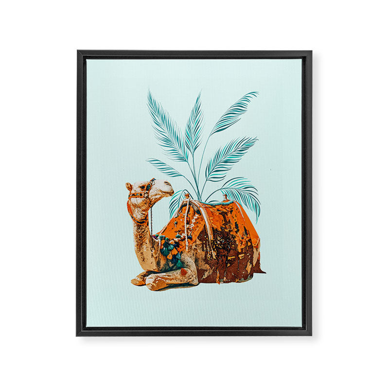 Camel Ride, Modern Bohemian Eclectic Animals, India Culture Travel Palm Desert Painting Framed Canvas Print Gallery Image 6