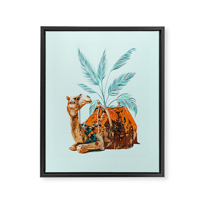 Camel Ride, Modern Bohemian Eclectic Animals, India Culture Travel Palm Desert Painting Framed Canvas Print Gallery Image 1