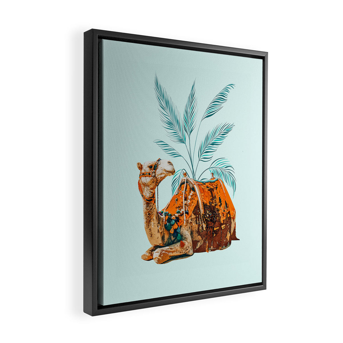 Camel Ride, Modern Bohemian Eclectic Animals, India Culture Travel Palm Desert Painting Framed Canvas Print Gallery Image 2