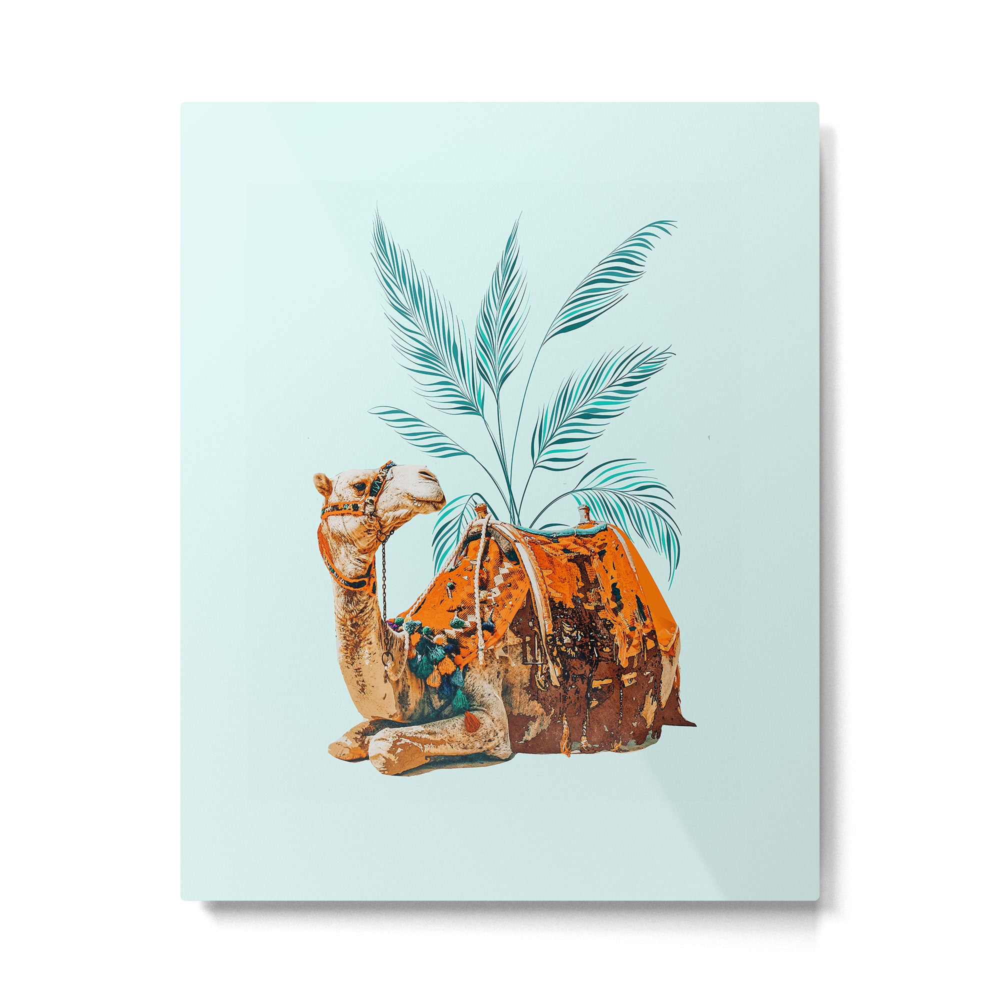 Camel Ride, Modern Bohemian Eclectic Animals, India Culture Travel Palm Desert Painting Metal Print Gallery Image 4