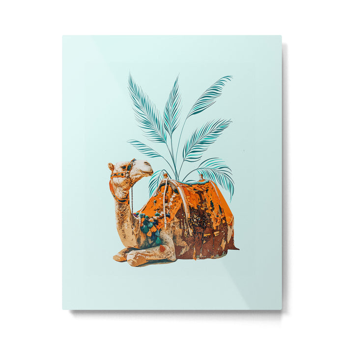 Camel Ride, Modern Bohemian Eclectic Animals, India Culture Travel Palm Desert Painting Metal Print Gallery Image 1