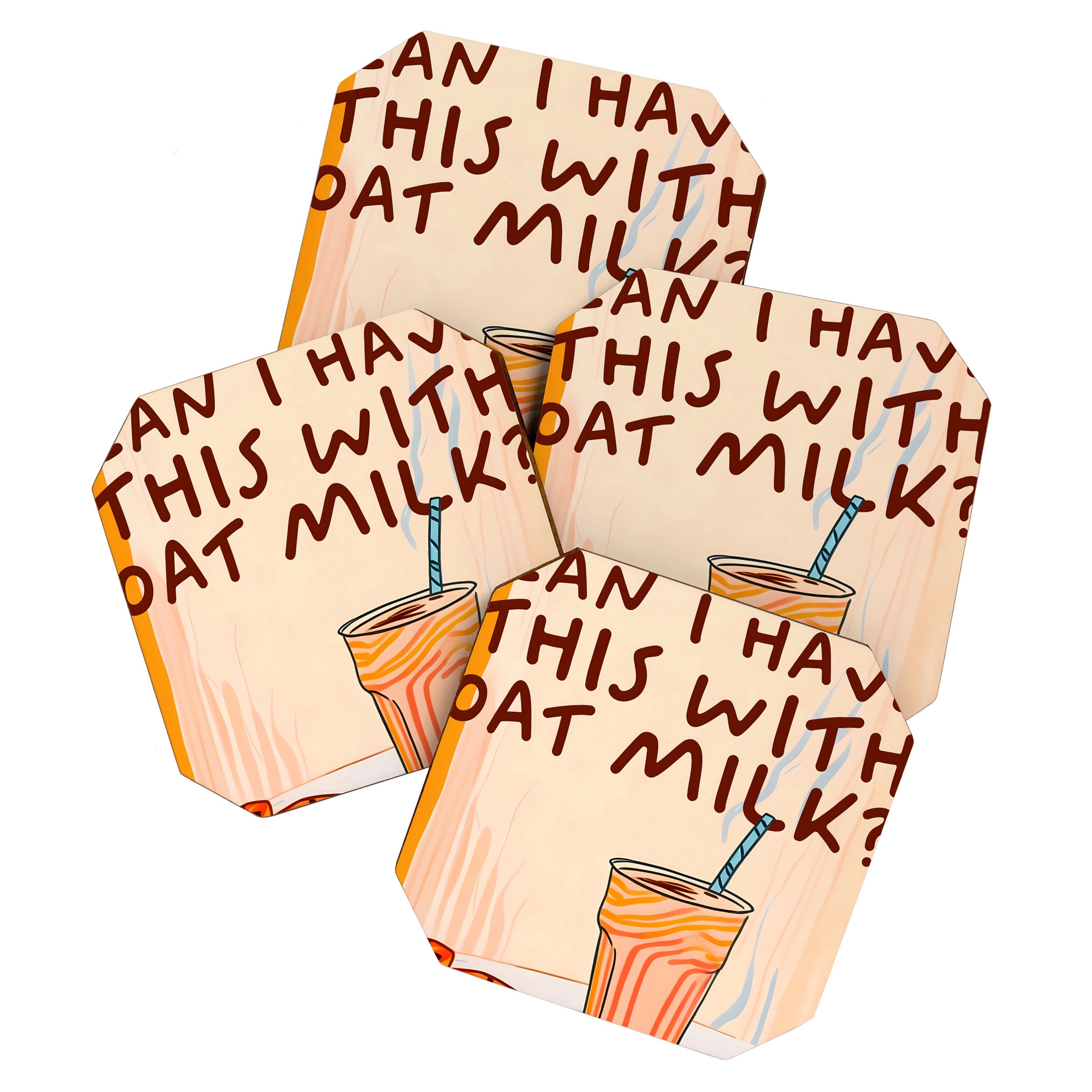 Can I Have this With Oat Milk? | Coffee Typography Lactose No Dairy Funny Quote, Eclectic Contemporary Boho Lettering Words Vegan Phrase Coaster Gallery Image 1