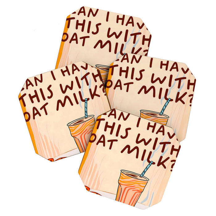 Can I Have this With Oat Milk? | Coffee Typography Lactose No Dairy Funny Quote, Eclectic Contemporary Boho Lettering Words Vegan Phrase Coaster Gallery Image 1