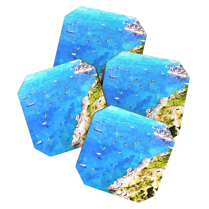Capri Islands | Tropical Travel Summer Island | Ocean Sea Beach Swim Sail Painting  Coaster Gallery Image 1