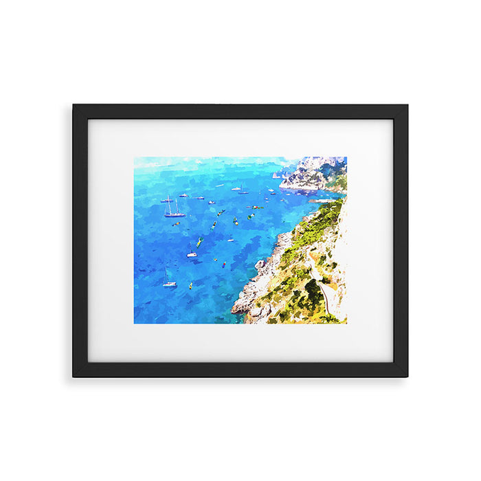 Capri Islands | Tropical Travel Summer Island | Ocean Sea Beach Swim Sail Painting  Framed Art Print Gallery Image 1