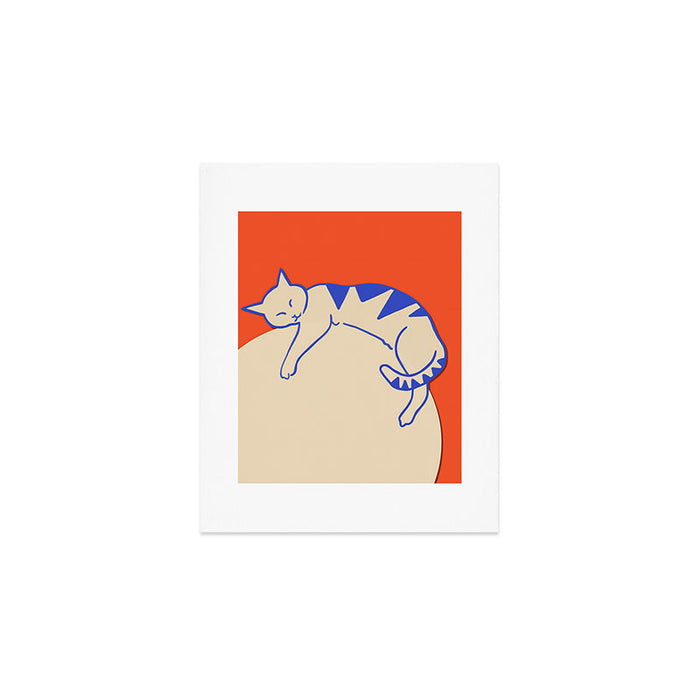 Catalyst, Cat Pets Save The World, Animals Globe Bohemian Eclectic, Cats Sleeping Bold Maximalism, Basic Line Art Drawing Red Illustration Art Print Gallery Image 1