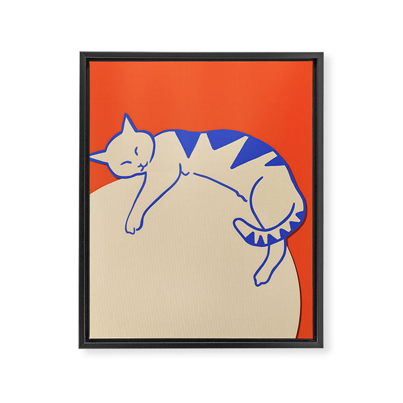 Catalyst, Cat Pets Save The World, Animals Globe Bohemian Eclectic, Cats Sleeping Bold Maximalism, Basic Line Art Drawing Red Illustration Framed Canvas Print Gallery Image 6