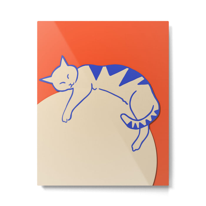Catalyst, Cat Pets Save The World, Animals Globe Bohemian Eclectic, Cats Sleeping Bold Maximalism, Basic Line Art Drawing Red Illustration Metal Print Gallery Image 1