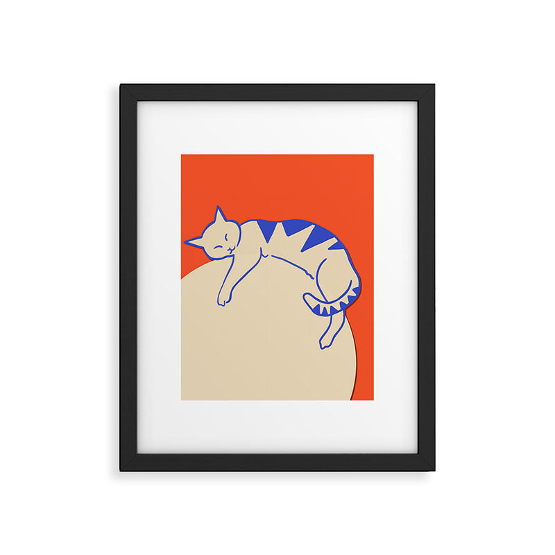 Catalyst, Cat Pets Save The World, Animals Globe Bohemian Eclectic, Cats Sleeping Bold Maximalism, Basic Line Art Drawing Red Illustration Framed Art Print Gallery Image 5