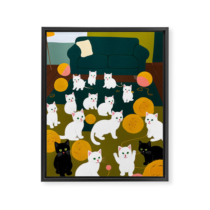 Cats And Wool Framed Canvas Print Gallery Image 1
