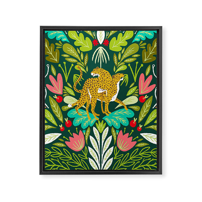 Cheetah Couple Illustration, Wild Cat Jungle Nature, Mandala Painting, Wildlife Tropical Tiger Framed Canvas Print Gallery Image 1