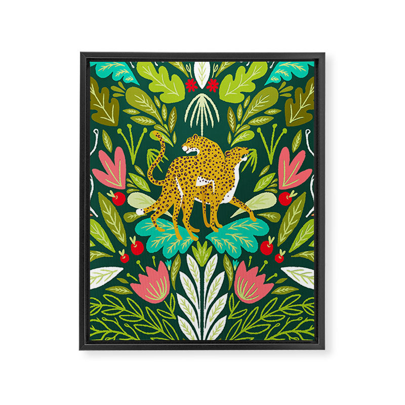 Cheetah Couple Illustration, Wild Cat Jungle Nature, Mandala Painting, Wildlife Tropical Tiger Framed Canvas Print Gallery Image 8