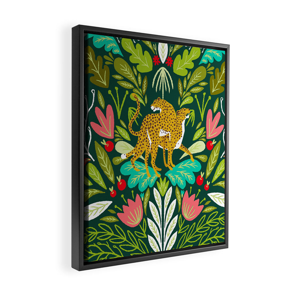 Cheetah Couple Illustration, Wild Cat Jungle Nature, Mandala Painting, Wildlife Tropical Tiger Framed Canvas Print Gallery Image 2