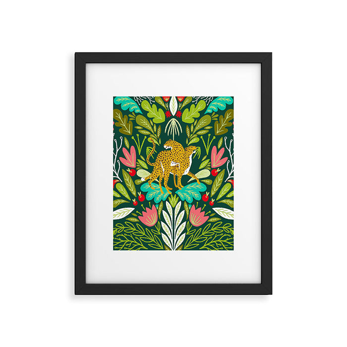 Cheetah Couple Illustration, Wild Cat Jungle Nature, Mandala Painting, Wildlife Tropical Tiger Framed Art Print Gallery Image 1