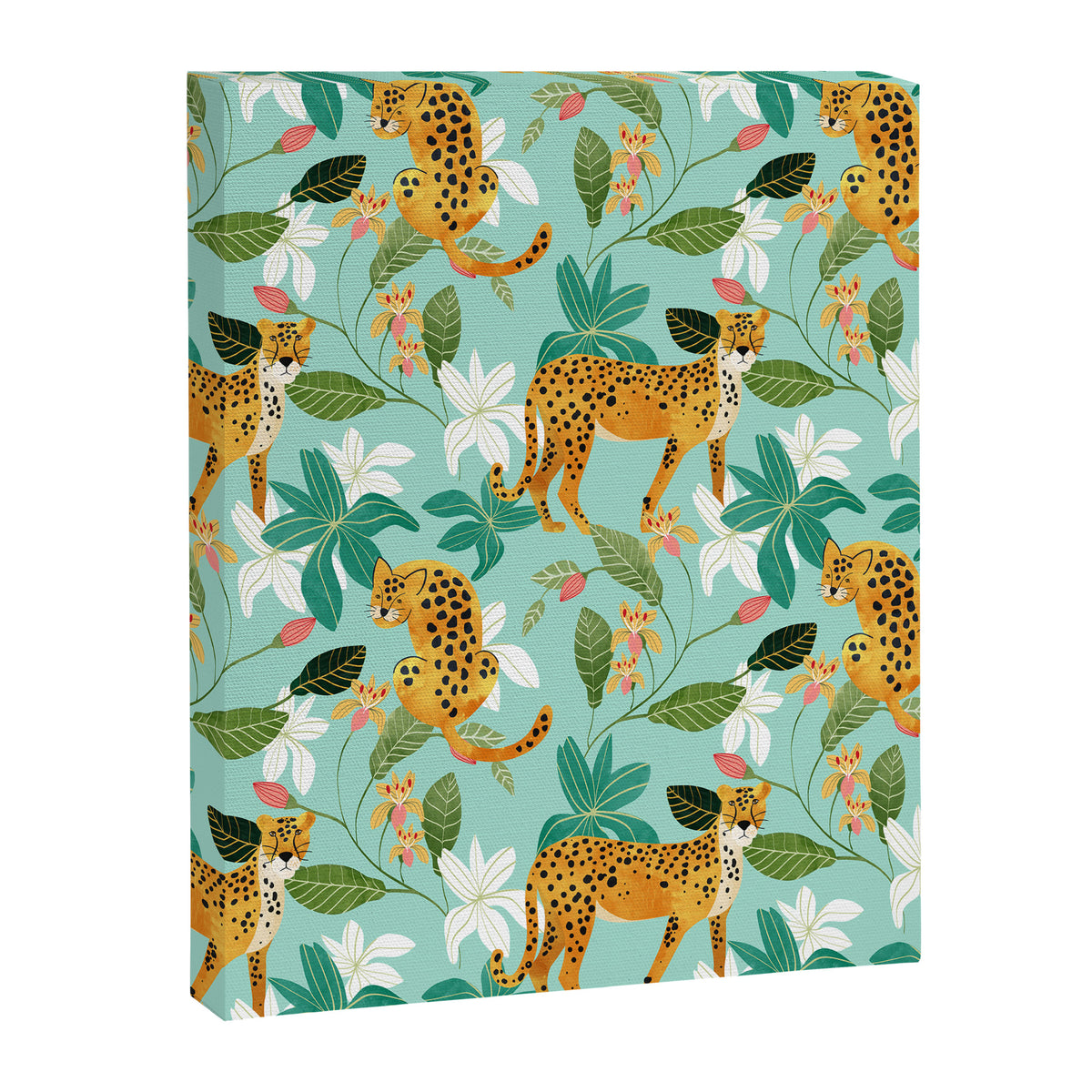 Cheetah Jungle, Wildlife Nature Wild Cats Tigers Leopard Botanical Animals Mint Quirky Illustration Canvas Print Gallery Image 8