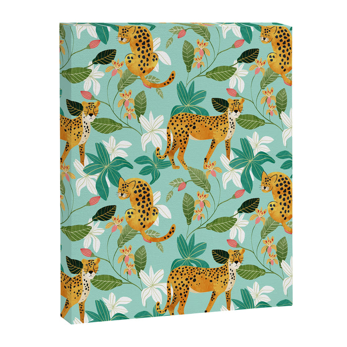 Cheetah Jungle, Wildlife Nature Wild Cats Tigers Leopard Botanical Animals Mint Quirky Illustration Canvas Print Gallery Image 1