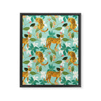 Cheetah Jungle, Wildlife Nature Wild Cats Tigers Leopard Botanical Animals Mint Quirky Illustration Framed Canvas Print Gallery Image 8