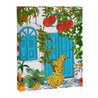 Cheetah Villa Architecture, Tropical Greece Jungle Animals, Botanical White Building & Boho Leopard Canvas Print Gallery Image 6