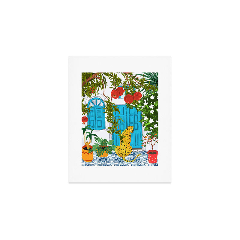 Cheetah Villa Architecture, Tropical Greece Jungle Animals, Botanical White Building & Boho Leopard Art Print Gallery Image 1